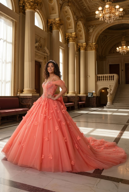 Charming Ball Gown Cold Shoulder Quinceañera Dress With 3D Floral and Lace | Sevoba