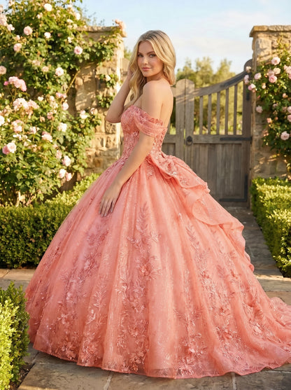 Charming Ball Gown cold shoulder Quinceañera Dress With Embroidery and Bow | Sevoba