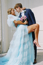 Rosalina |A Line Tow-Piece Tulle Prom Dress with Slit