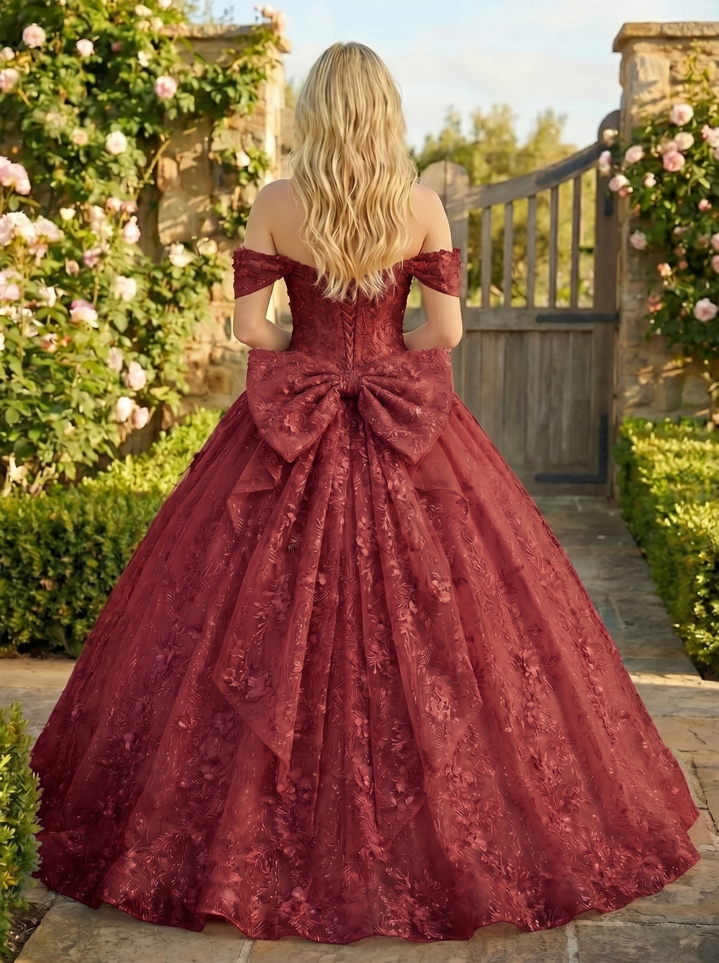 Charming Ball Gown cold shoulder Quinceañera Dress With Embroidery and Bow | Sevoba