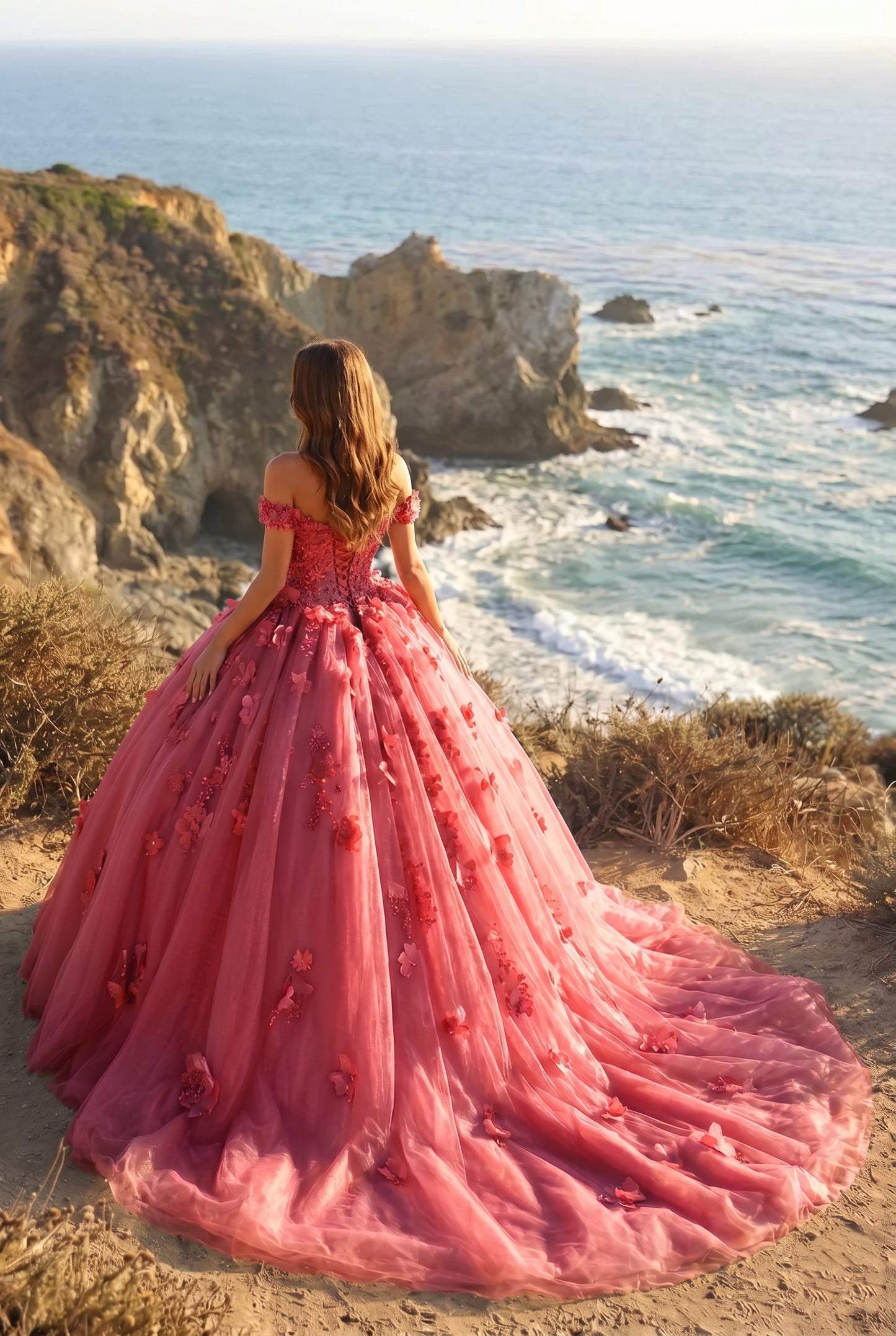 Charming Ball Gown Cold Shoulder Quinceañera Dress With 3D Floral & Lace | Sevoba