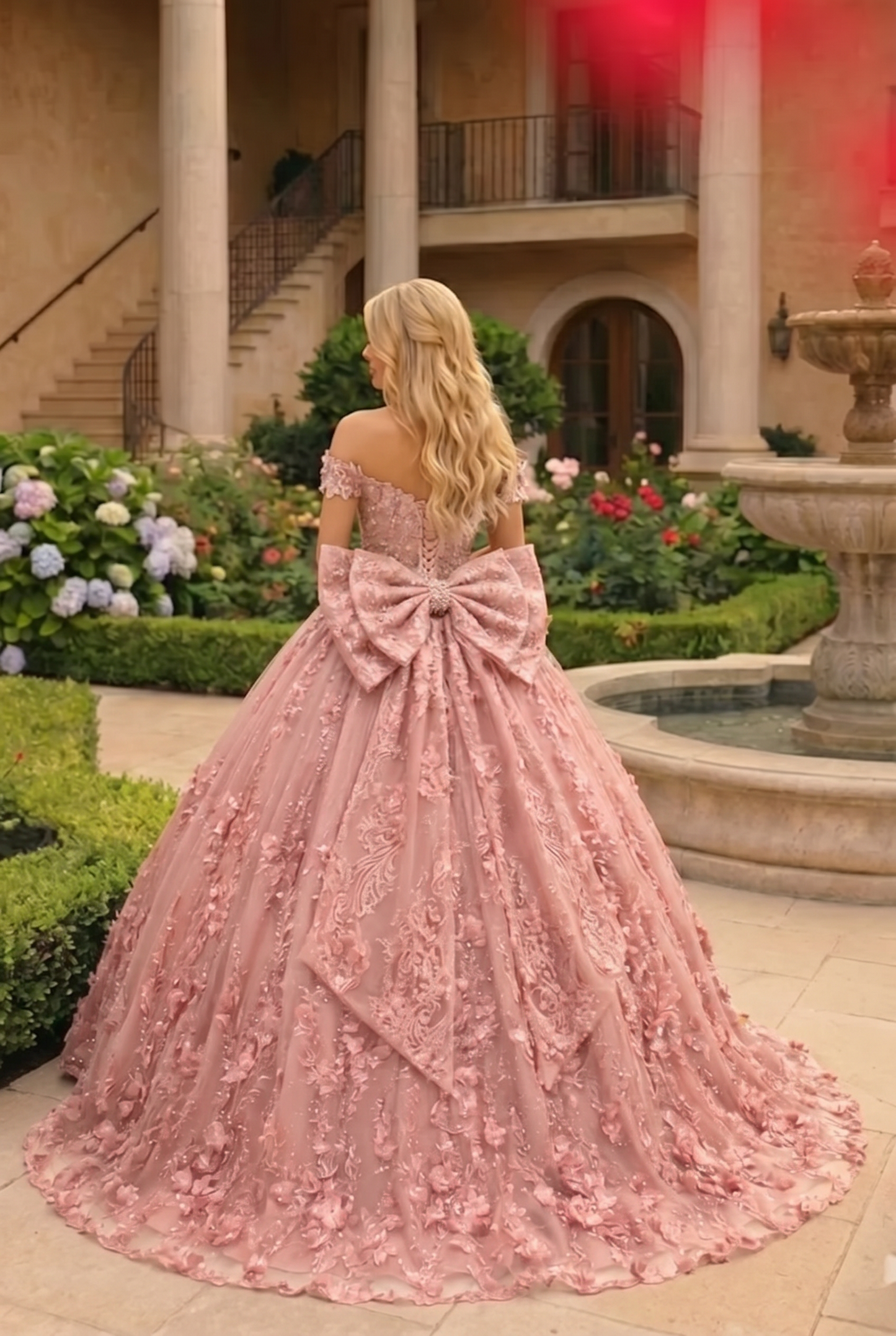 Charming Ball Gown Cold Shoulder Quinceañera Dress With Floral Lace and Bow | Sevoba