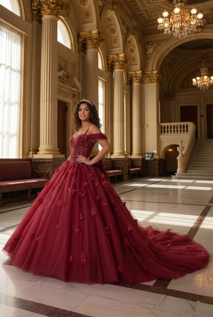 Charming Ball Gown Cold Shoulder Quinceañera Dress With 3D Floral and Lace | Sevoba