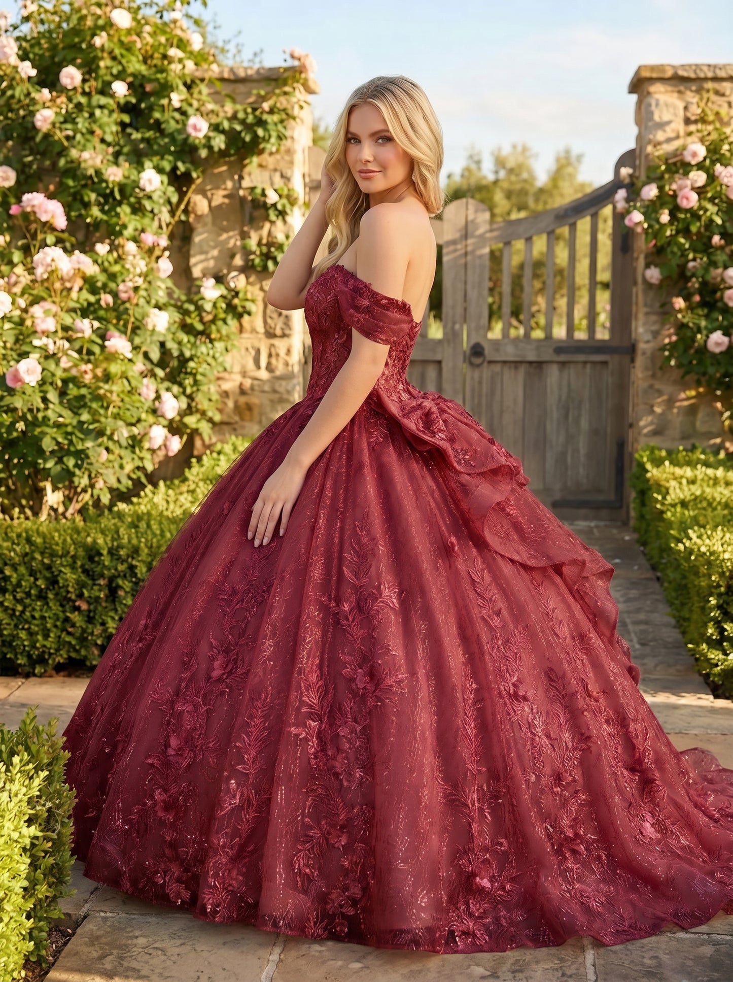 Charming Ball Gown cold shoulder Quinceañera Dress With Embroidery and Bow | Sevoba