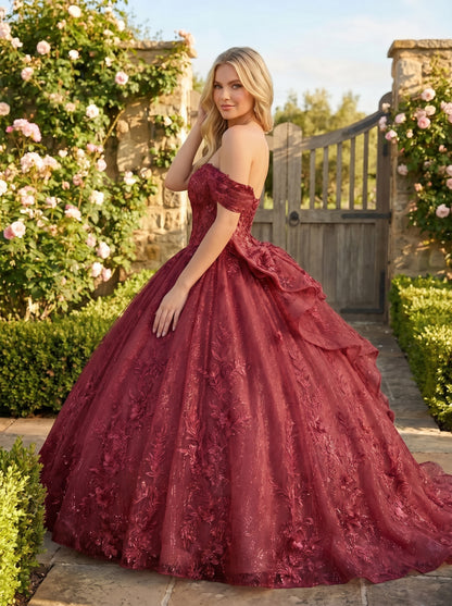 Charming Ball Gown cold shoulder Quinceañera Dress With Embroidery and Bow | Sevoba