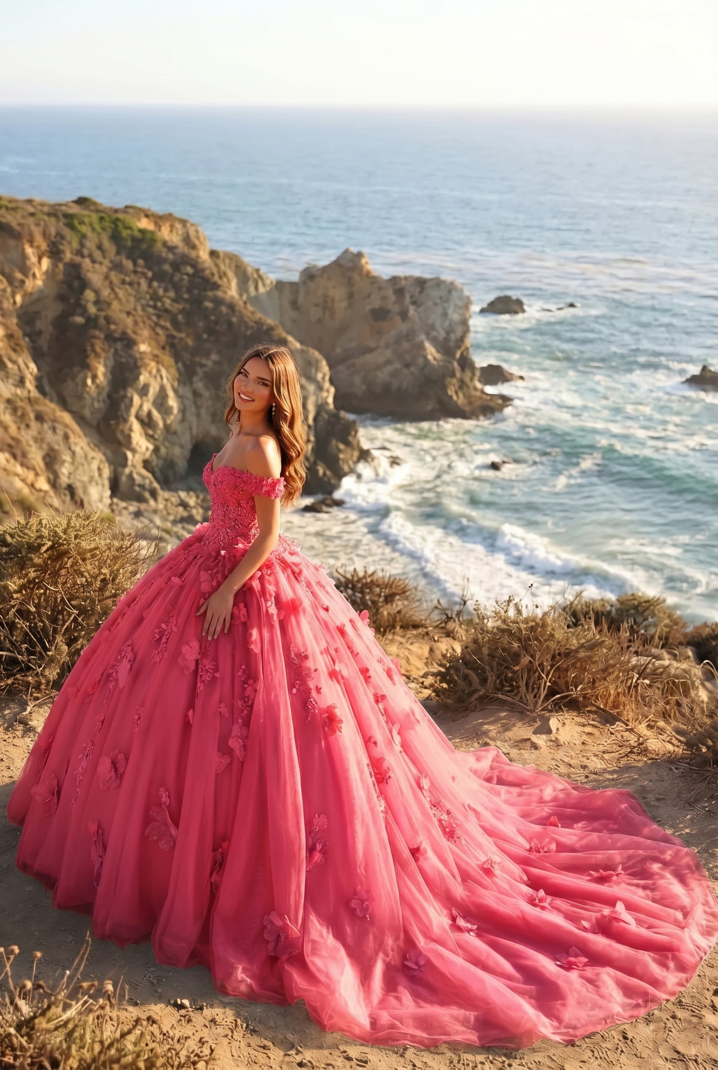 Charming Ball Gown Cold Shoulder Quinceañera Dress With 3D Floral & Lace | Sevoba
