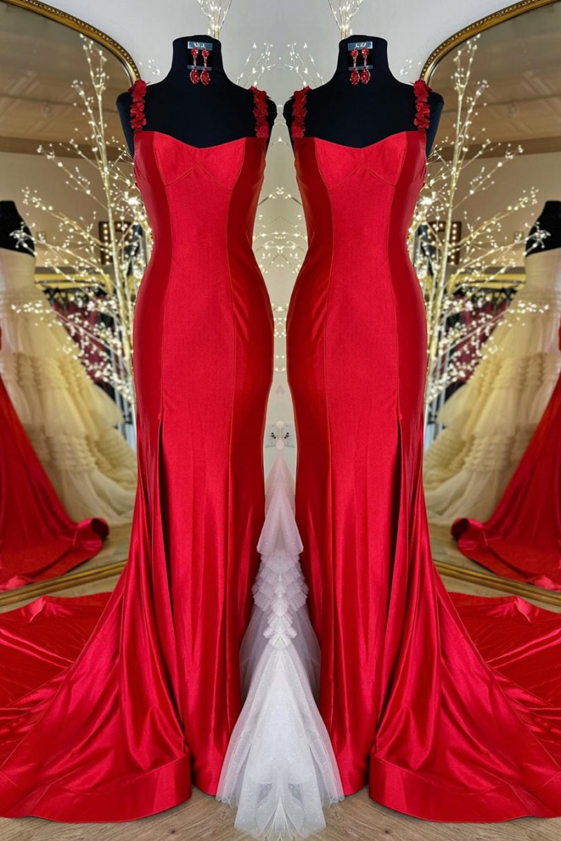 Hana | Black Straps Floral Mermaid Long Prom Dress