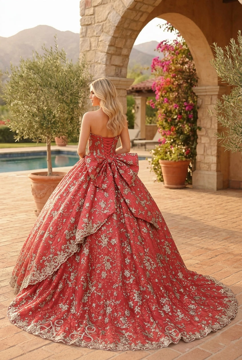 Charming Glitter Ball Gown Sleeveless Quinceañera Dress With Embroidery and Bow | Sevoba