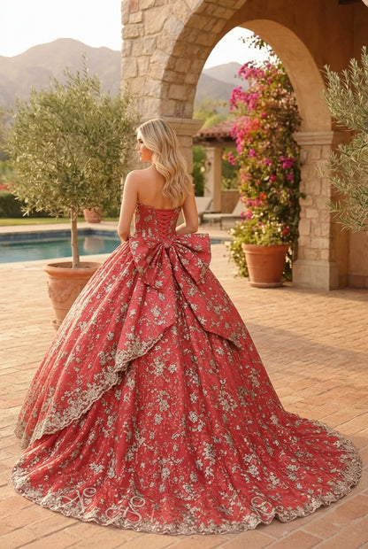 Charming Glitter Ball Gown Sleeveless Quinceañera Dress With Embroidery and Bow | Sevoba