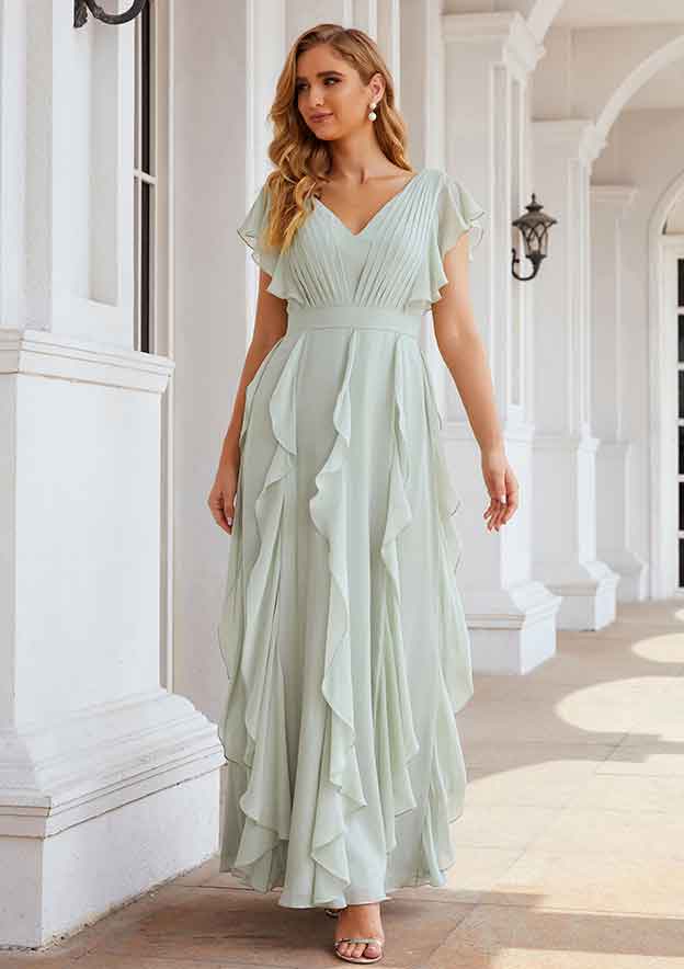 Chiffon Bridesmaid Dress A-line/Princess Sleeveless Long/Floor-Length With Sequins Pleated Beading