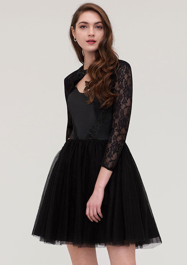 Tulle Homecoming Dress A-line/Princess Scoop Neck Full/Long Sleeve Short/Mini With Lace