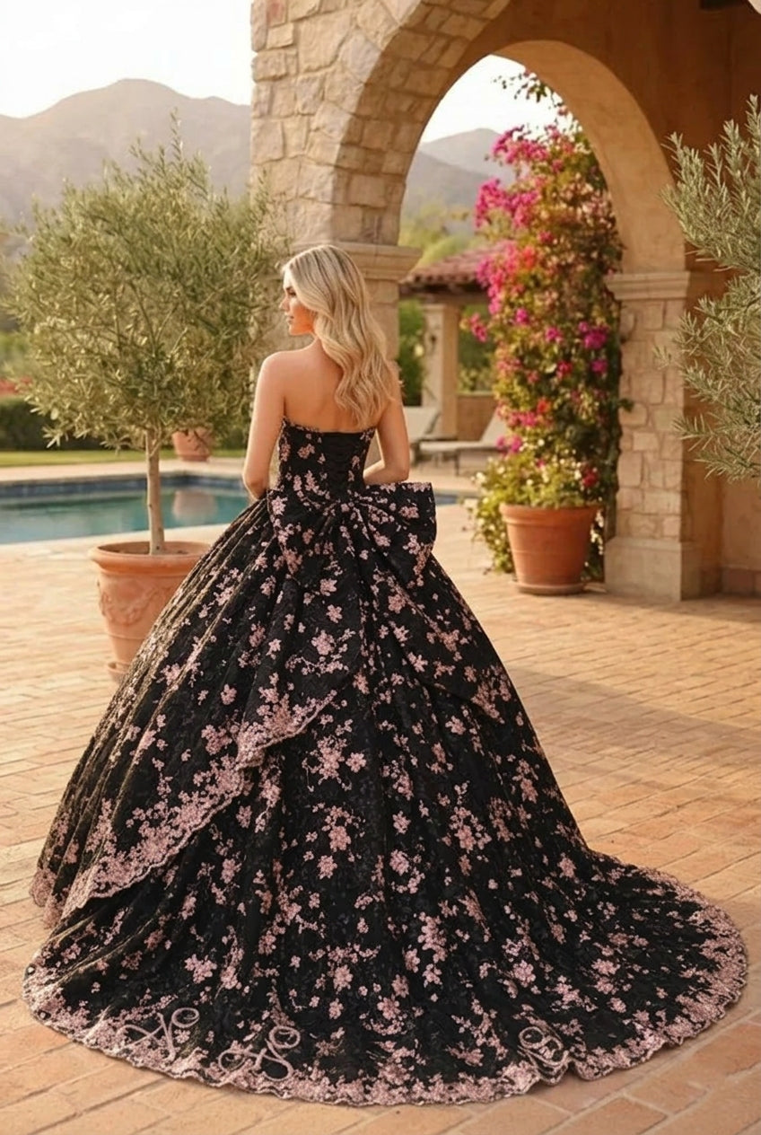 Charming Glitter Ball Gown Sleeveless Quinceañera Dress With Embroidery and Bow | Sevoba
