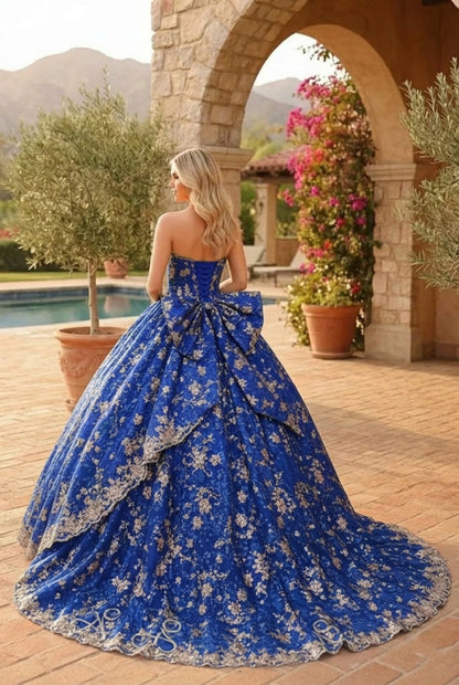 Charming Glitter Ball Gown Sleeveless Quinceañera Dress With Embroidery and Bow | Sevoba