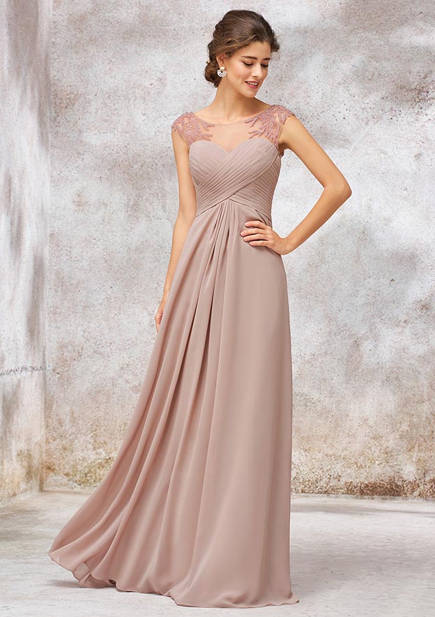 Chiffon Bridesmaid Dress A-line/Princess Sleeveless Long/Floor-Length With Sequins Pleated Beading