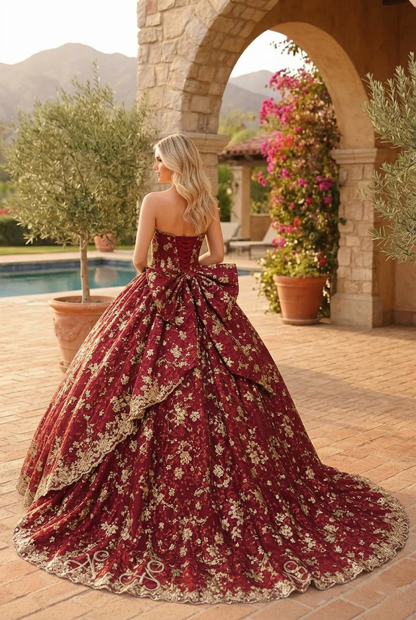 Charming Glitter Ball Gown Sleeveless Quinceañera Dress With Embroidery and Bow | Sevoba