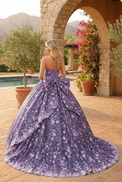 Charming Glitter Ball Gown Sleeveless Quinceañera Dress With Embroidery and Bow | Sevoba