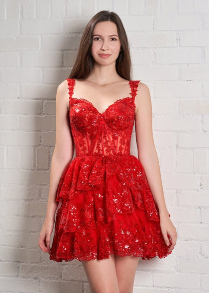 Everly |Short A-Line Sweetheart Tiered Homecoming Dress