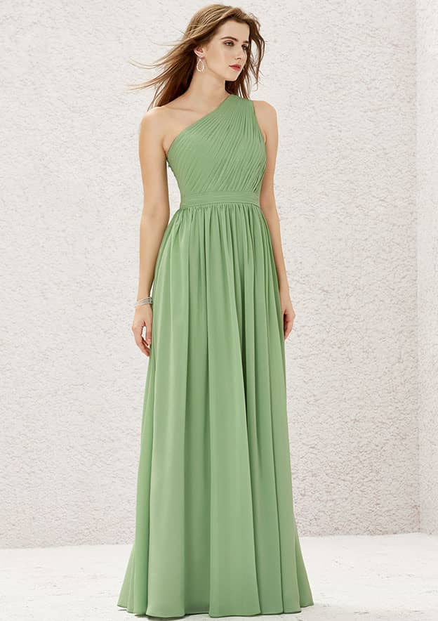 A-line One-Shoulder Sleeveless Long/Floor-Length Chiffon Bridesmaid Dress With Pleated