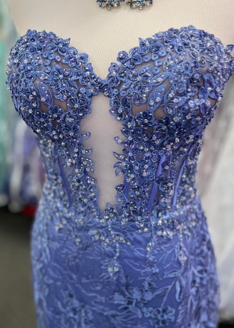 Sevoba|Black Sweetheart Lace Appliques Mermaid Long Prom Dresses