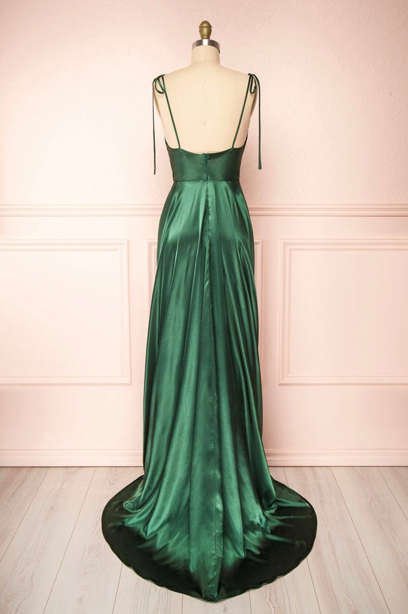 Vienna | Simple Satin Long A-Line Prom Dress Spaghetti Straps Evening Dress