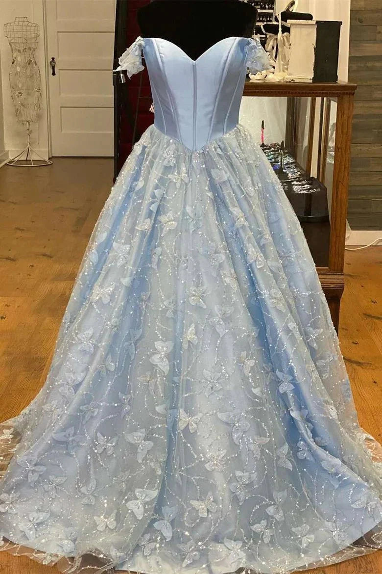 Anaya |A Line Off the Shoulder Satin Lace Prom Dress