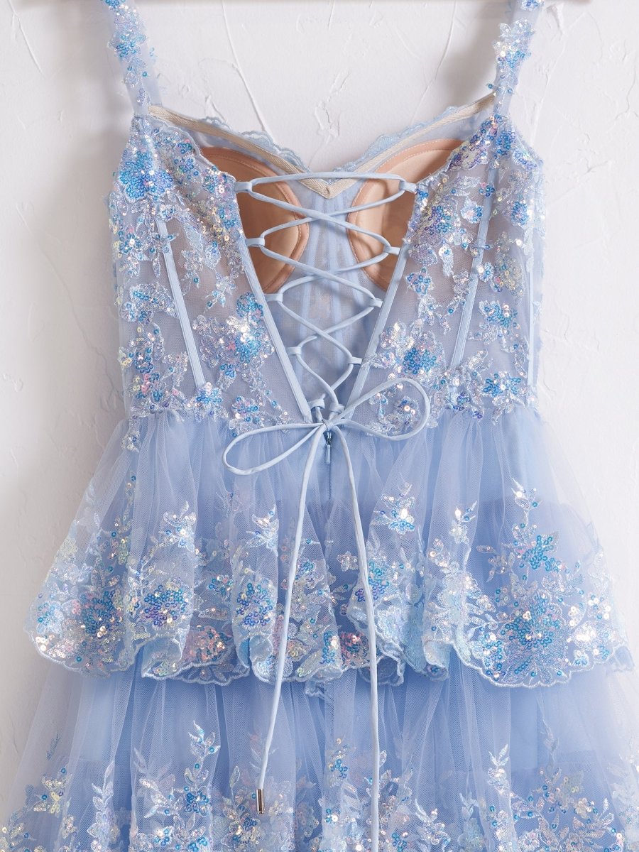 Sevoba|Princess A Line Off the Shoulder Corset Prom Dress with Lace Ruffles