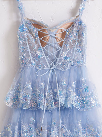 Sevoba|Princess A Line Off the Shoulder Corset Prom Dress with Lace Ruffles