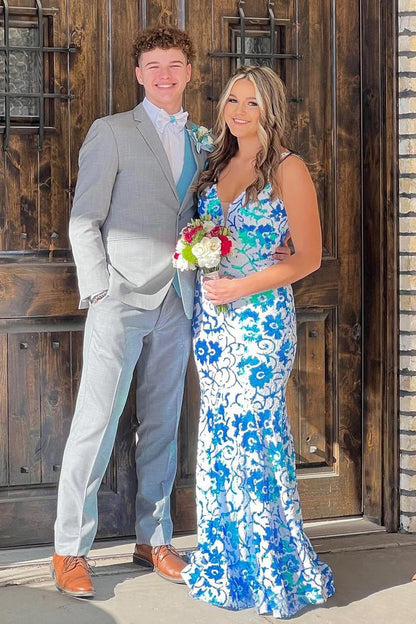 Bailey | Pink V Neck Sequin Lace Mermaid Prom Dress