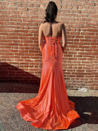 Sevoba | Glitter Mermaid Yellow Sweetheart Cut-out Long Prom Dress with Beading