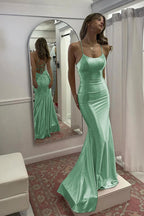 Sevoba | Cute Mermaid Scoop Neck Satin Long Prom Dress