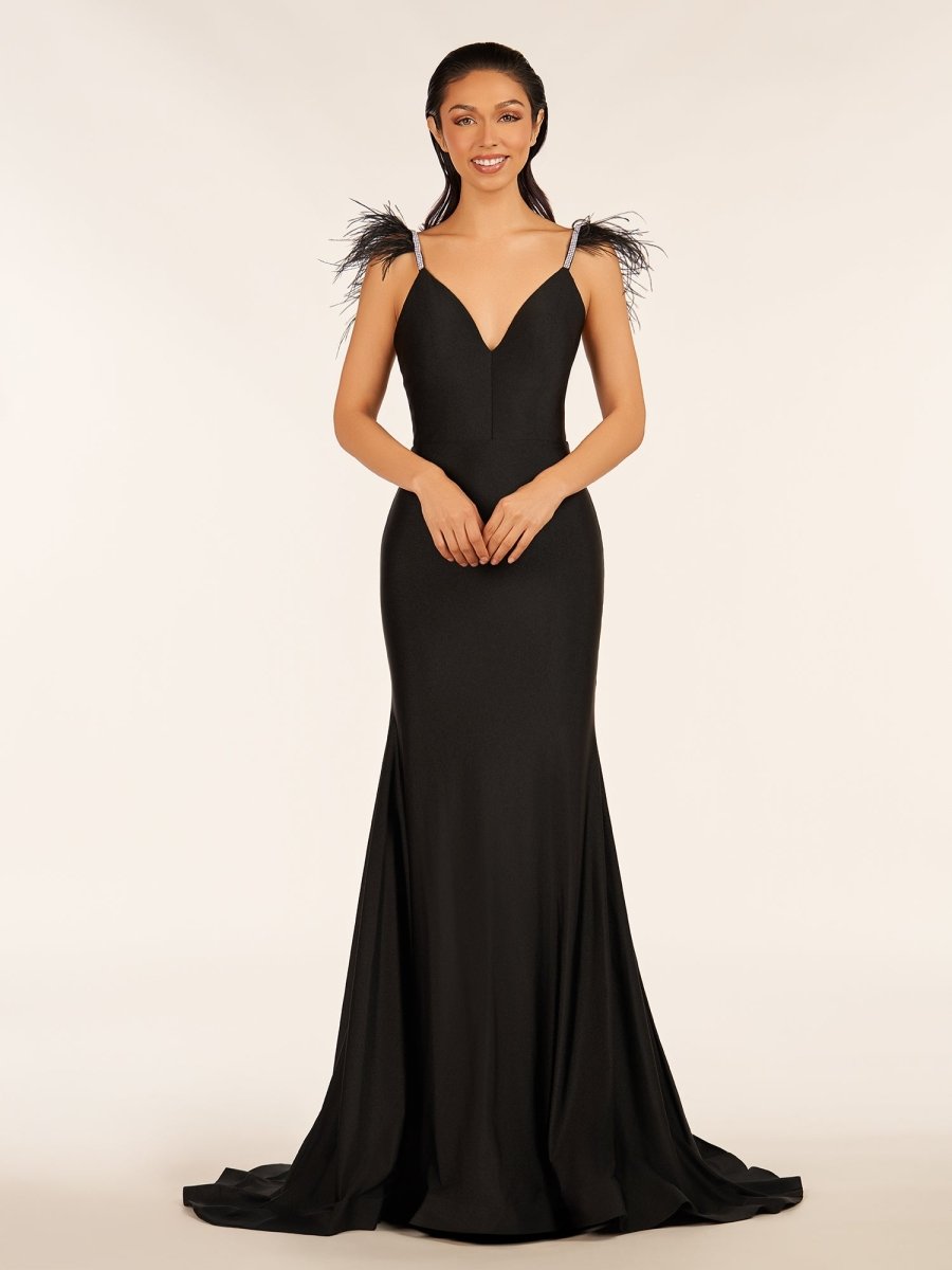 Stephanie |Mermaid Backless Jersey Prom Dress with Feathers