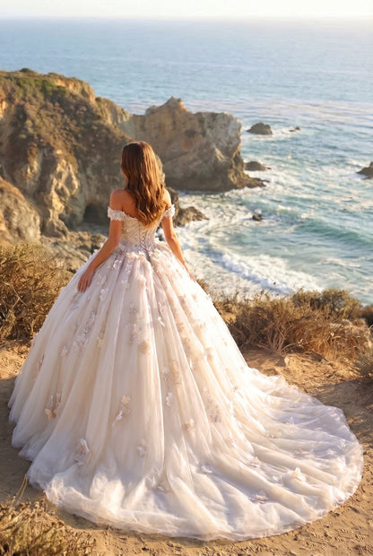 Charming Ball Gown Cold Shoulder Quinceañera Dress With 3D Floral & Lace | Sevoba