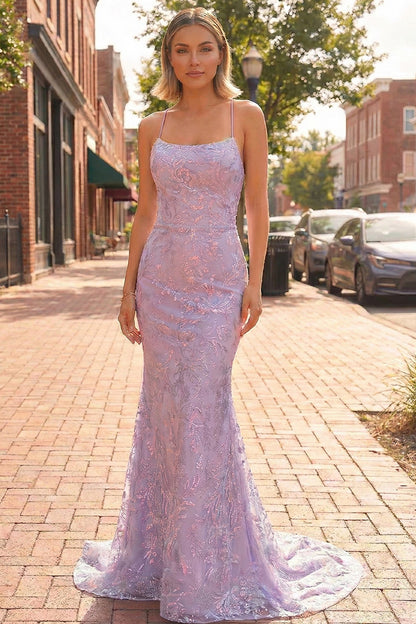 Mermaid Scoop Lace Long Prom Dress with Sequins | Sevoba