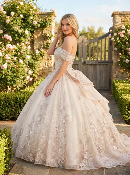 Charming Ball Gown cold shoulder Quinceañera Dress With Embroidery and Bow | Sevoba