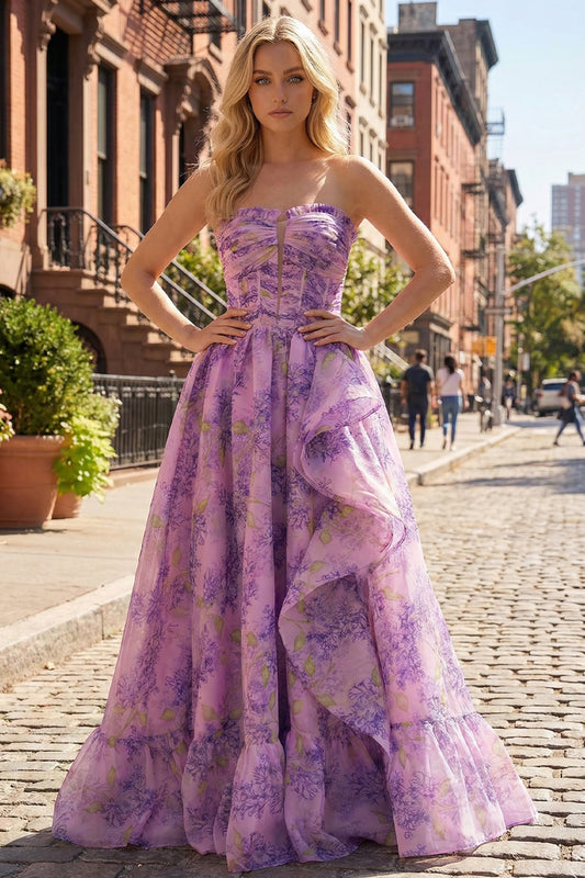 A-Line Corset Detachable Sweetheart Floral Long Prom Dress | Sevoba