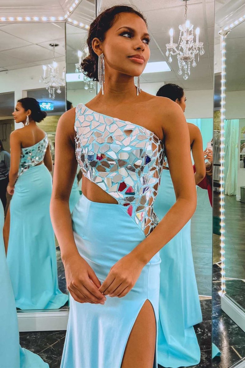 Sevoba|Sheath One Shoulder Cut Mirror Sequins Prom Dress