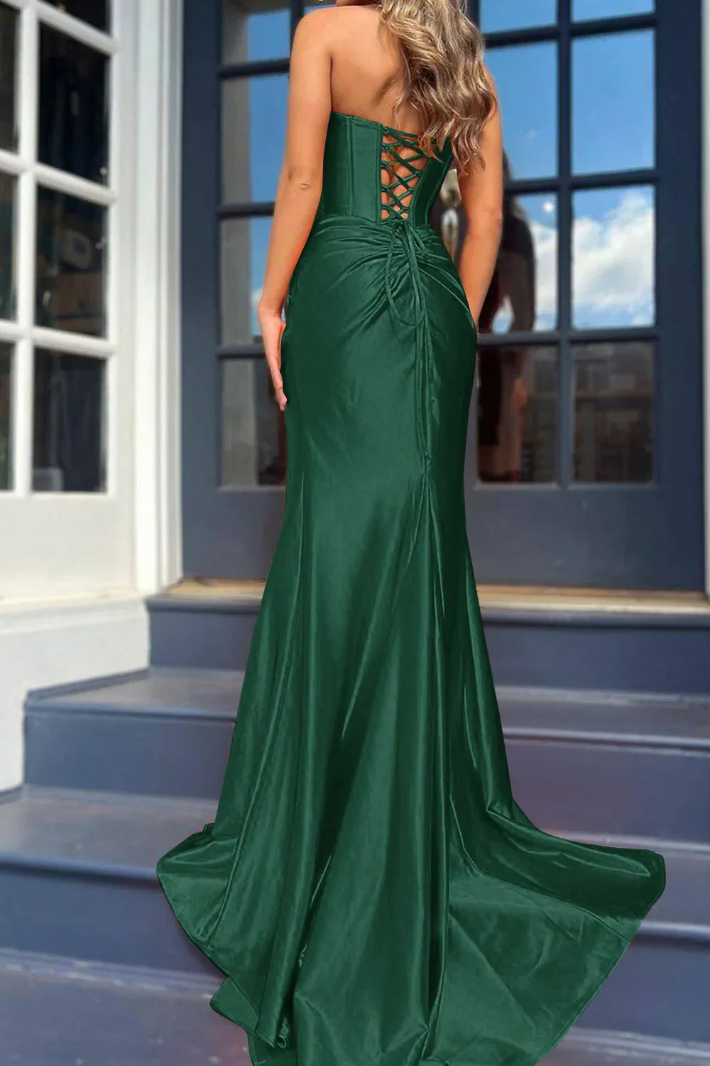 Nadia |Mermaid Strapless Satin Long Prom Dress With Slit