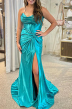 Nadia |Mermaid Strapless Satin Long Prom Dress With Slit