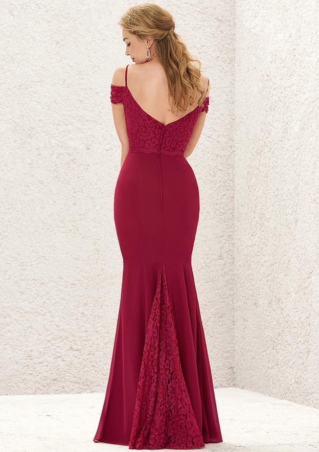 Trumpet/Mermaid Off-the-Shoulder Sleeveless Chiffon Long/Floor-Length Bridesmaid Dress With Pleated Lace