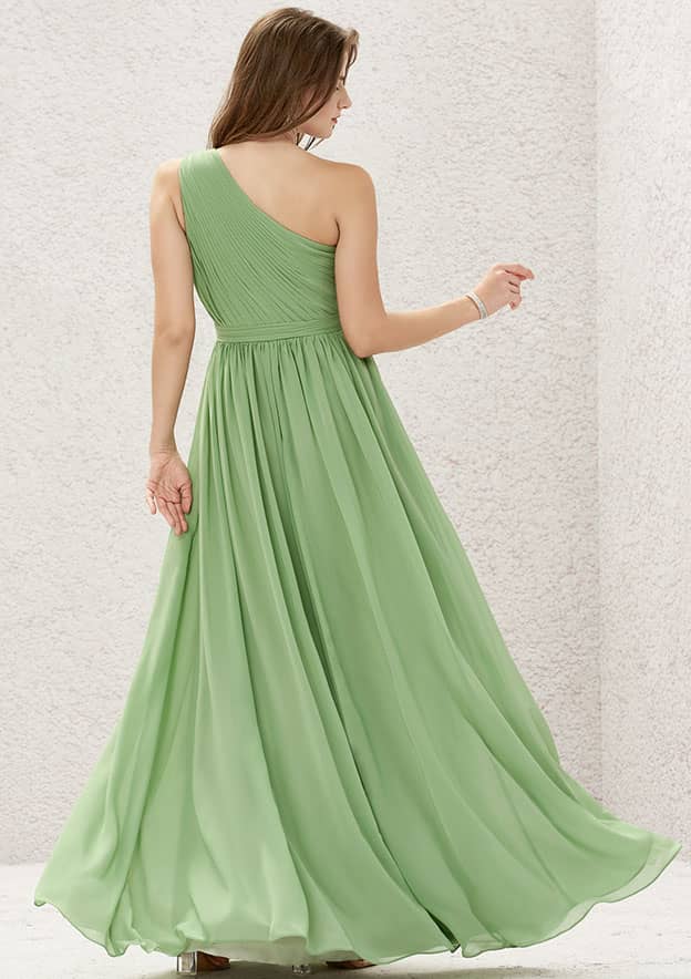 A-line One-Shoulder Sleeveless Long/Floor-Length Chiffon Bridesmaid Dress With Pleated