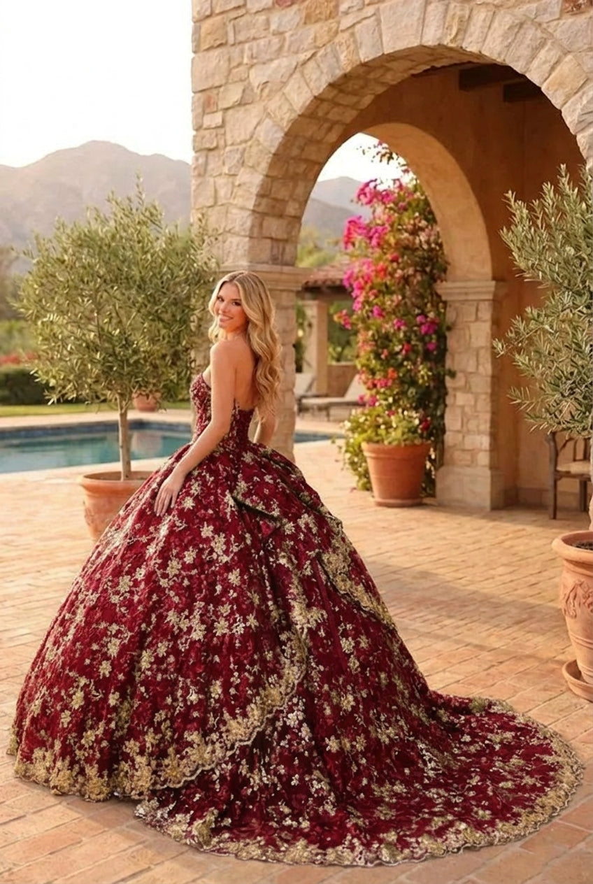 Charming Glitter Ball Gown Sleeveless Quinceañera Dress With Embroidery and Bow | Sevoba