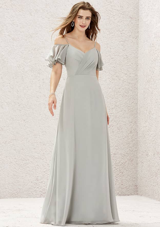 A-line Sweetheart Short Sleeve Long/Floor-Length Chiffon Bridesmaid Dress With Pleated