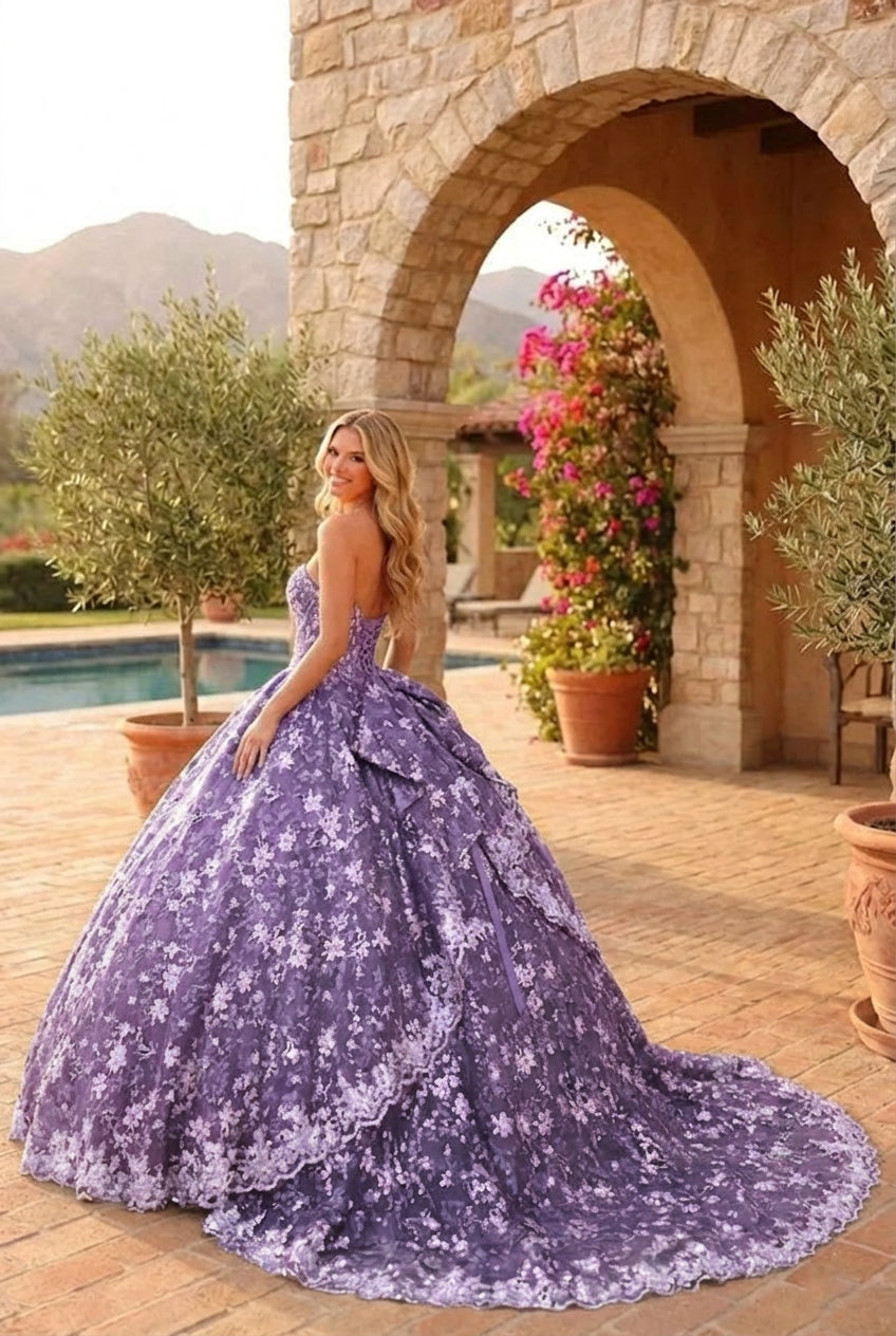 Charming Glitter Ball Gown Sleeveless Quinceañera Dress With Embroidery and Bow | Sevoba