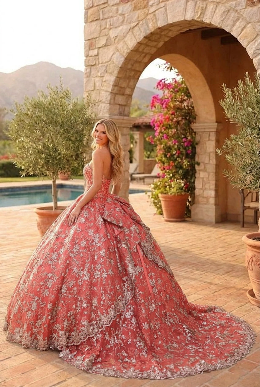 Charming Glitter Ball Gown Sleeveless Quinceañera Dress With Embroidery and Bow | Sevoba