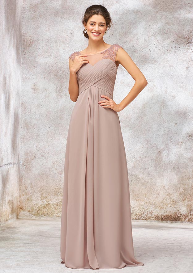 Chiffon Bridesmaid Dress A-line/Princess Sleeveless Long/Floor-Length With Sequins Pleated Beading