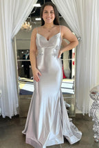 Sage Green Spaghetti Strap Backless Trumpet Long Gown