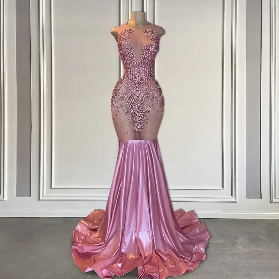 Gorgeous Long Pink Sleeveless Mermaid Formal Dresses Featuring Beadings