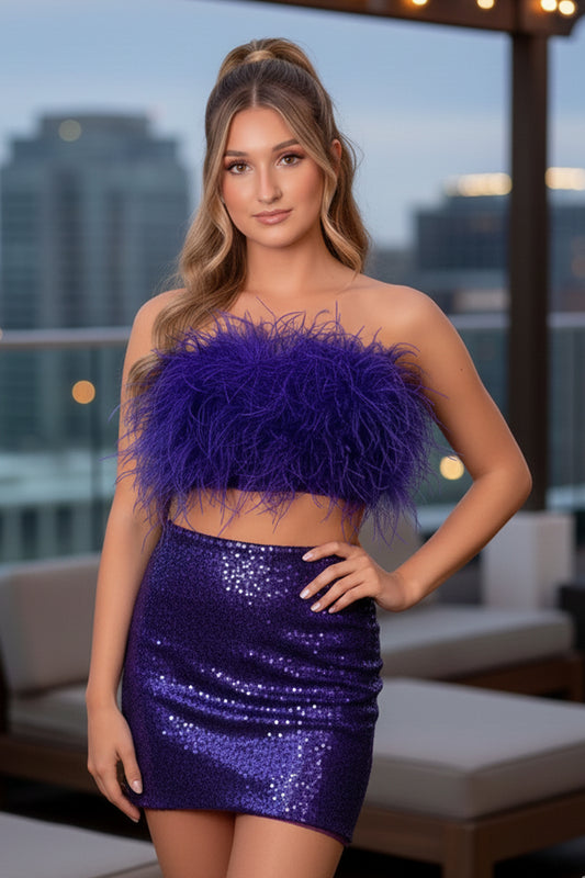 Two-Piece Feathered Bodice Homecoming Dress | Sevoba