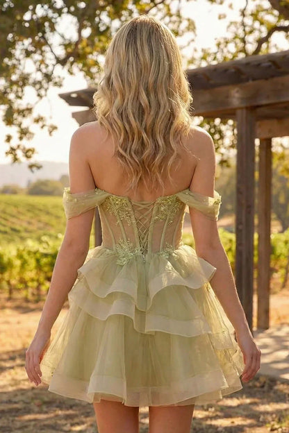 Off The Shoulder A Line Sequins Tulle Homecoming Dresses With Appliques | Sevoba