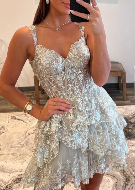 Everly |Short A-Line Sweetheart Tiered Homecoming Dress